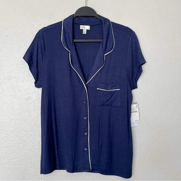 NWT Nordstrom Rack Tranquility Pajama Top in Navy Peacoat Buttons Size Small - Picture 2 of 9